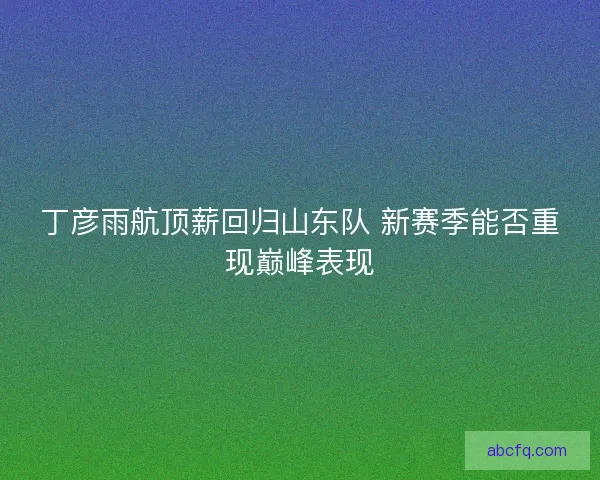 丁彦雨航顶薪回归山东队 新赛季能否重现巅峰表现