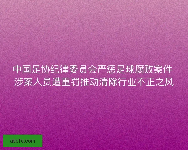 中国足协纪律委员会严惩足球腐败案件 涉案人员遭重罚推动清除行业不正之风
