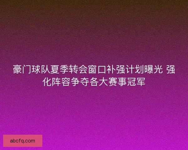 豪门球队夏季转会窗口补强计划曝光 强化阵容争夺各大赛事冠军
