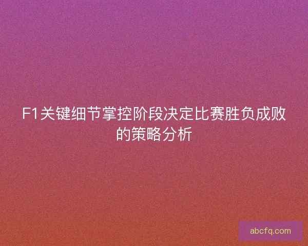 F1关键细节掌控阶段决定比赛胜负成败的策略分析 F1关键细节掌控阶段决定比赛胜负成败的策略分析